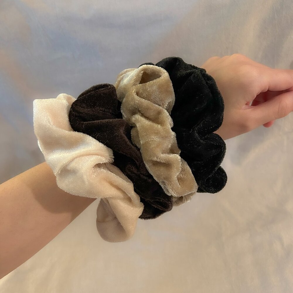 Brand New Set of 4 Medium Size Velvet Neutral Tone Hair Scrunchies